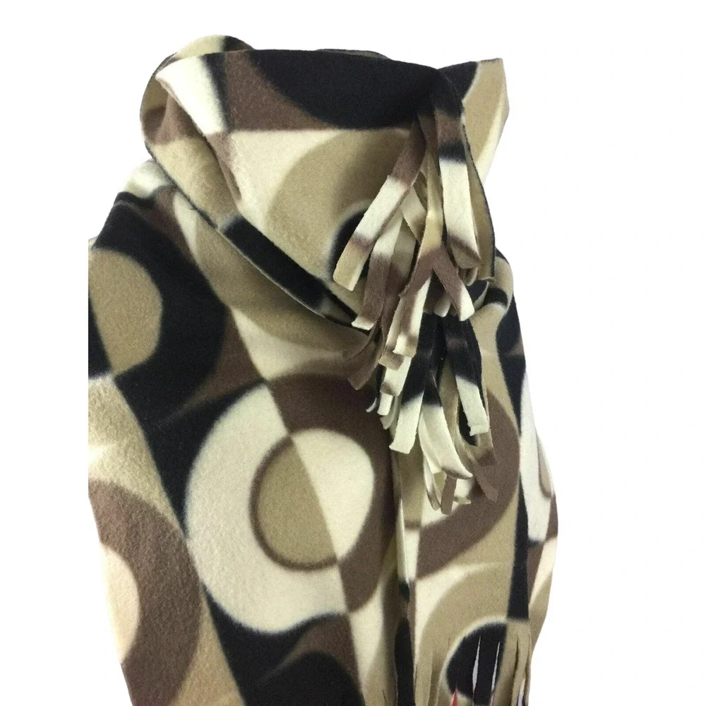 Circles Geometric Design Olive Black Fringed Fleece Winter Scarf